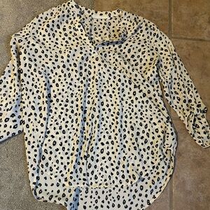 Lush Cream Blouse with Black Leopard Print